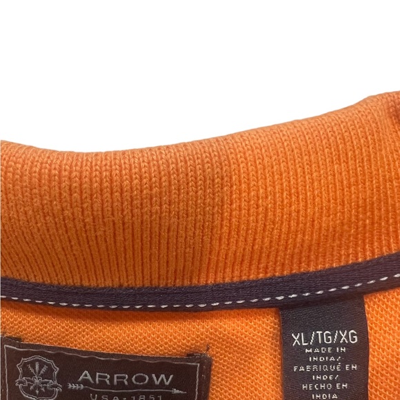 AAROW, XL, ORANGE/BLUE/WHITE STRIPE, SHORT SLEEVE, 3/4 BUTTON COLLAR POLO. - Picture 2 of 6